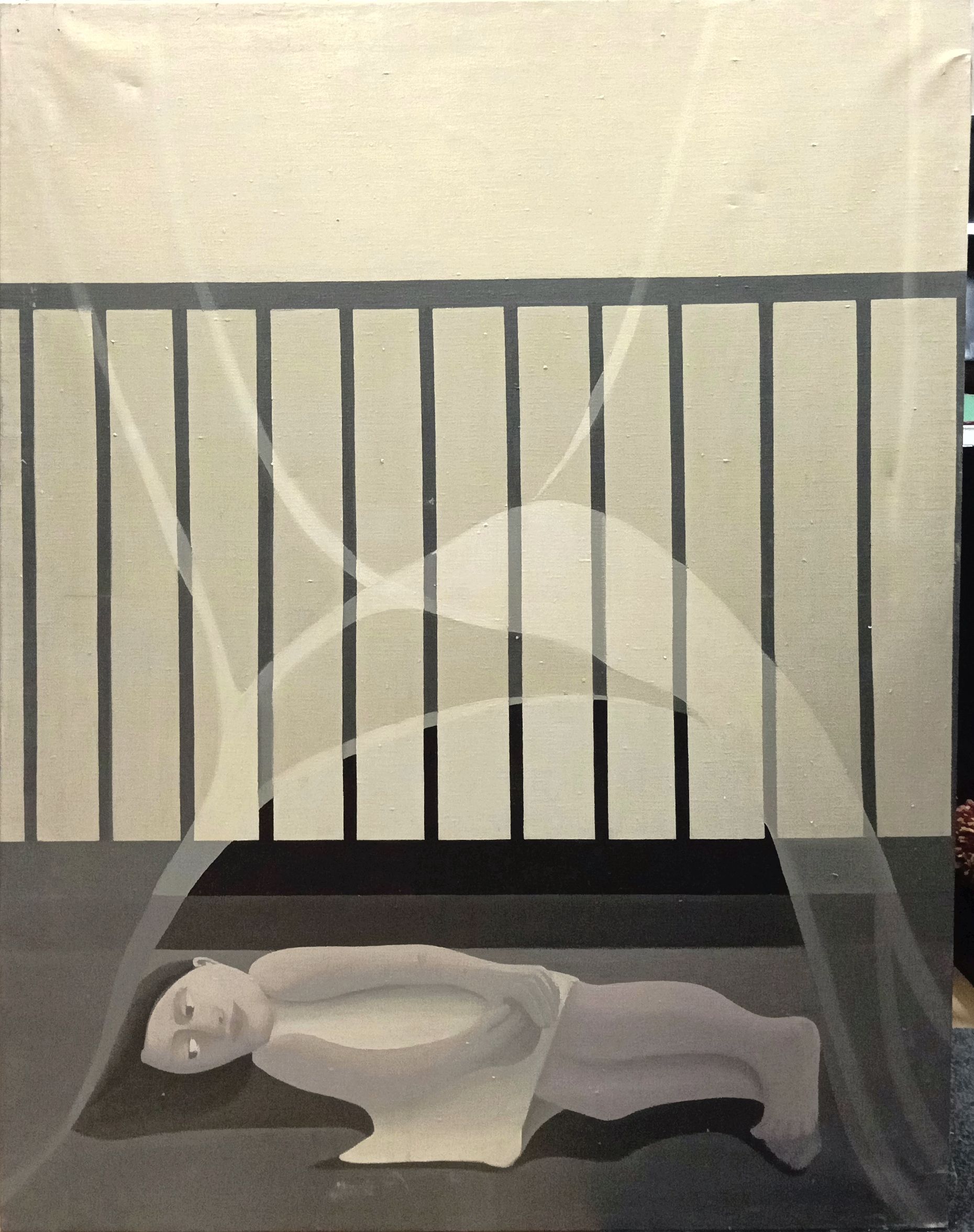 1975 Figura tumbada en balcón 116x89 Óleo sobre lienzo